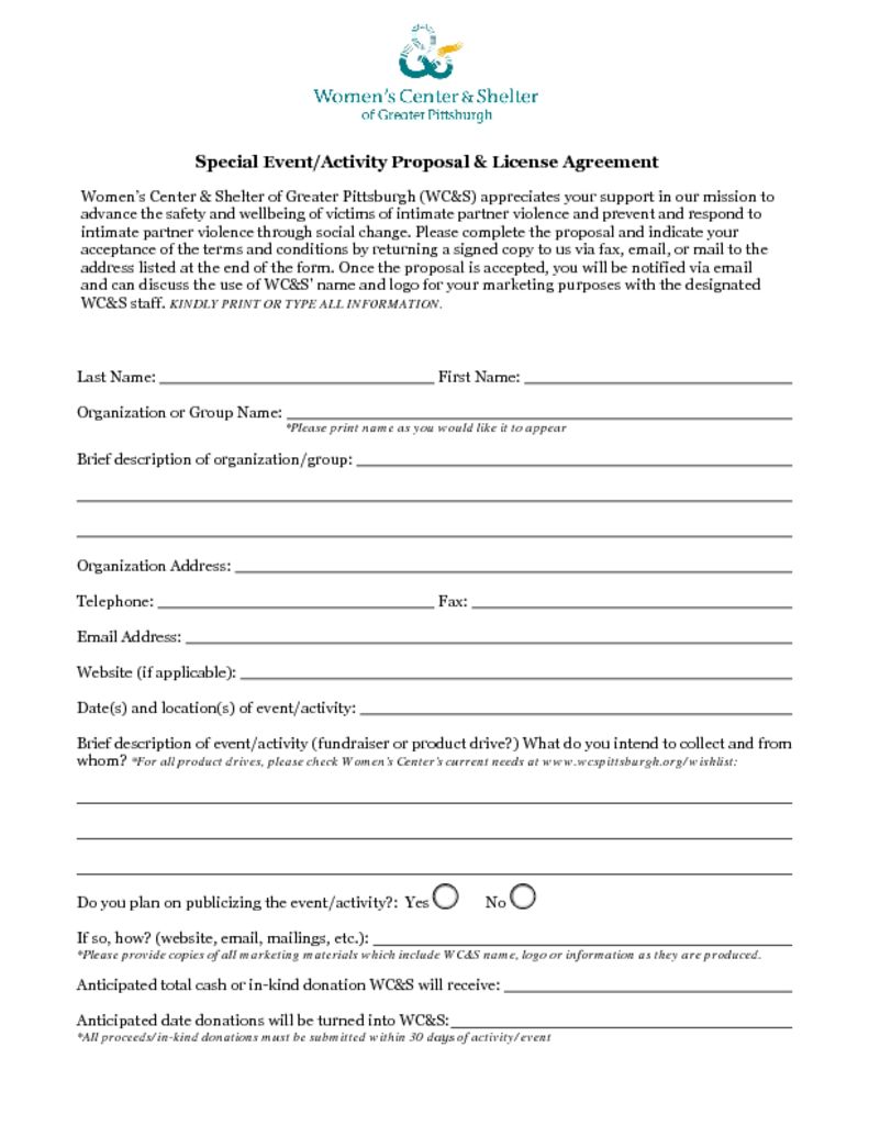 Special Event Proposal and License